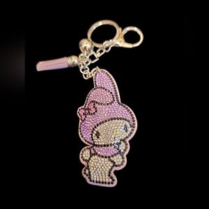 Sparkly My Melody Rhinestone Bag Charm – Cute Purple Keychain